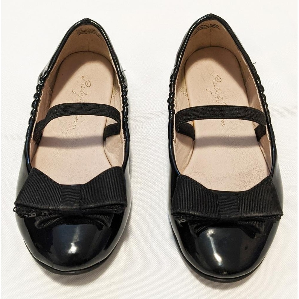 EUC Ruby & Bloom Baby Girls 10.5 M Black Patent Leather Bow Flats Shoes